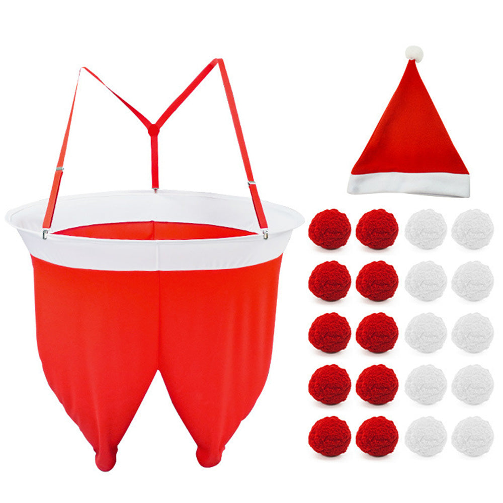 2 Piece Christmas Santa Pants Toss Yard Game for Adults with 20 Plush Balls and Hat