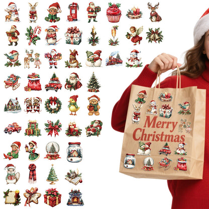 50 Pack Vintage Waterproof PET Christmas Stickers for DIY Crafts