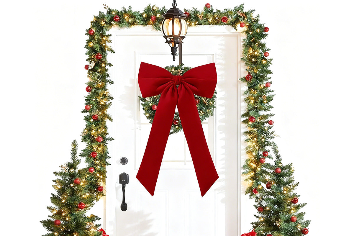 Large Christmas Bow Decoration Velvet Hanging Ornament for Tree Wall Door Decor