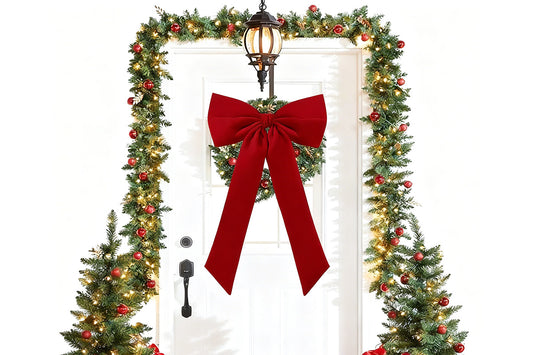 Large Christmas Bow Decoration Velvet Hanging Ornament for Tree Wall Door Decor