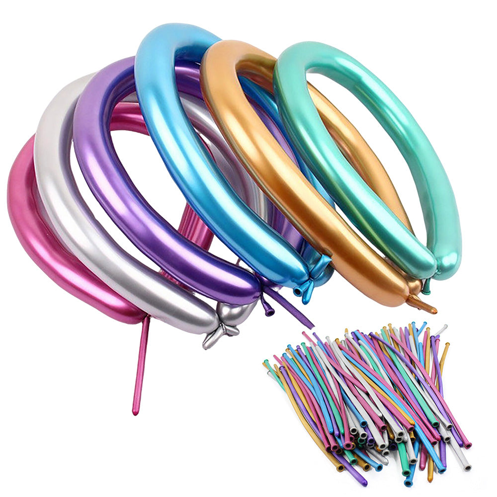 100 Piece Metallic Long Balloons for Birthday Wedding Party Decor