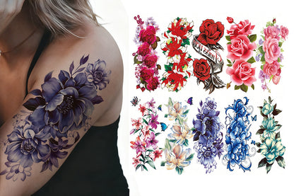10Pcs Floral Waterproof Temporary Tattoo Stickers for Arms Body Art