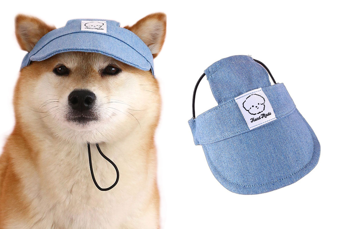Denim Dog Hat Sun Visor Baseball With Ear Holes Chin Strap Outdoor Pet Sun Hat
