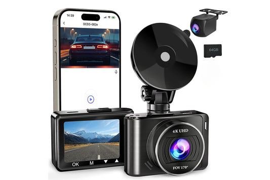 Dual 4K Front & 1080P Rear Dash Camera for Cars with WiFi and Night Vision