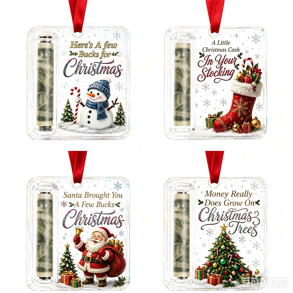 4 Piece Christmas Cash Gift Holder Ornaments with Ribbons