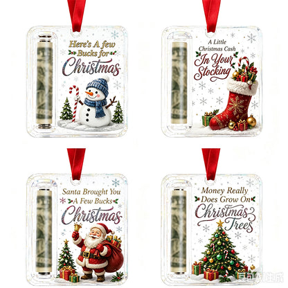 4 Piece Christmas Cash Gift Holder Ornaments with Ribbons