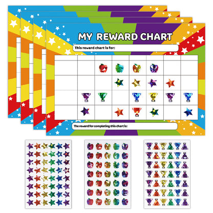 4 Piece Star Reward Chart with 3 Glitter Sticker Sheets Set