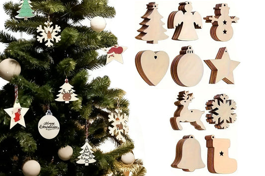 100Pcs Wooden Christmas Tree Decorations Assorted Blank Shapes for Painting