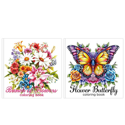 2 Adult Coloring Books with 24 Floral and 24 Butterfly Designs
