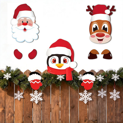 3 Pack Christmas Fence Peeker Santa Reindeer Penguin Yard Decor