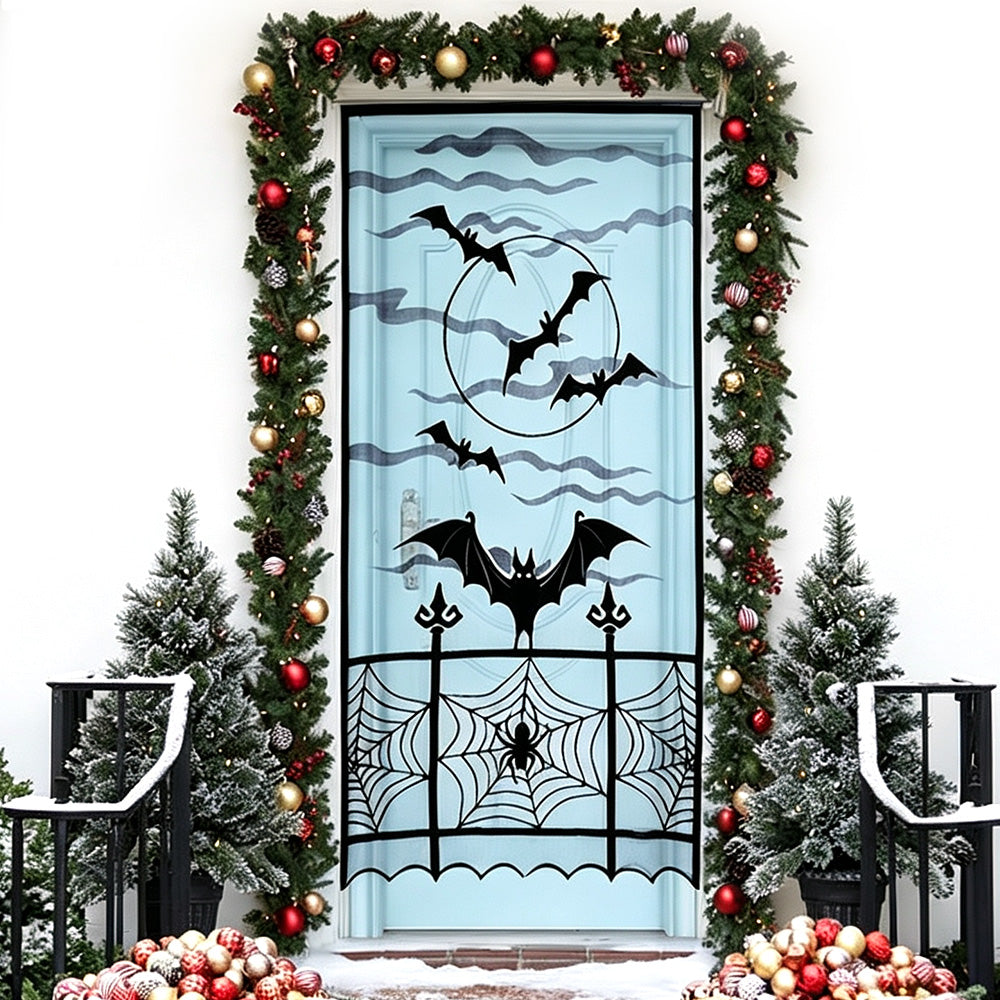 Large Halloween Door Curtain Bat Spider Web Door Cover