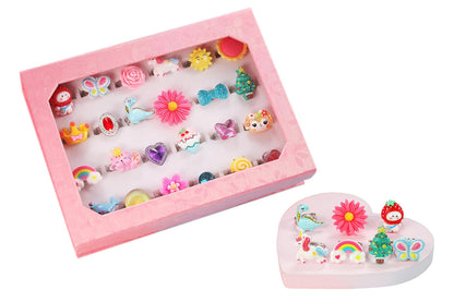 24PCS Adjustable Jewelry Rings Gift Set for Girls Pretend Play and Dress Up