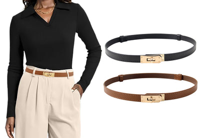 Skinny Belts for Women Dresses PU Leather Adjustable Waist Belt for Pants Jeans