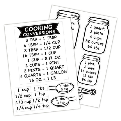 Kitchen Conversion Chart Sticker Set Transparent