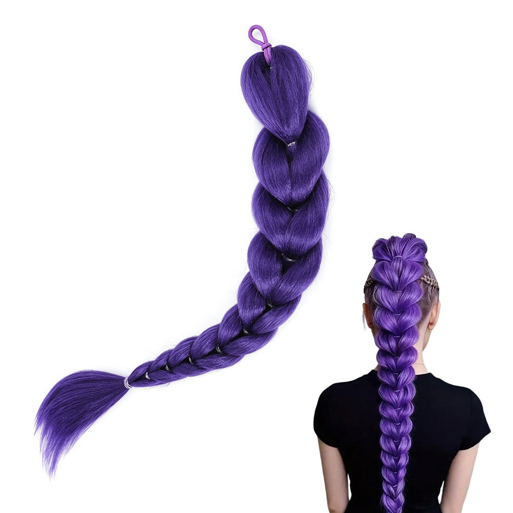 65 cm Purple Braided Ponytail Hairpiece with Elastic Band for Cosplay Party