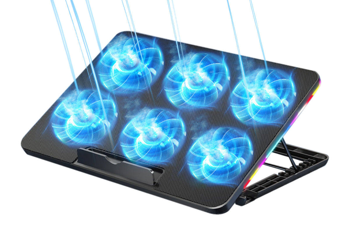 Portable Gaming Laptop Cooling Pad 6 Powerful Fan Table Stand Cooler with Phone Holder