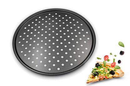 Pizza Pan Non Stick Crisper Tray Carbon Steel Round Oven Bakeware with Holes -24cm