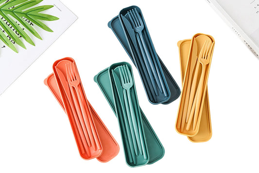 Reusable Travel Utensils Set with Case Portable Knife Fork Spoons Cutlery Set