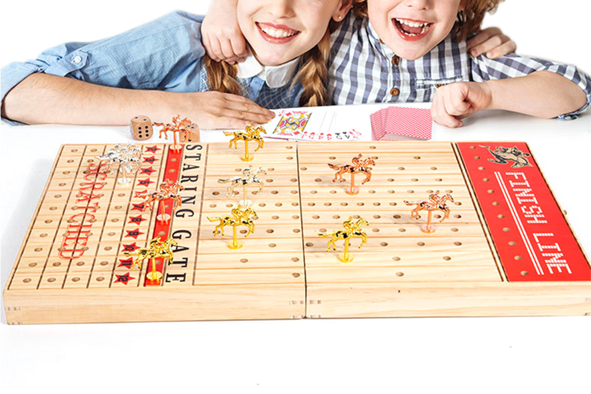 Horse Racing Game Foldable Solid Wood Horse Games Horse Race Board Game With 11 Race Horses