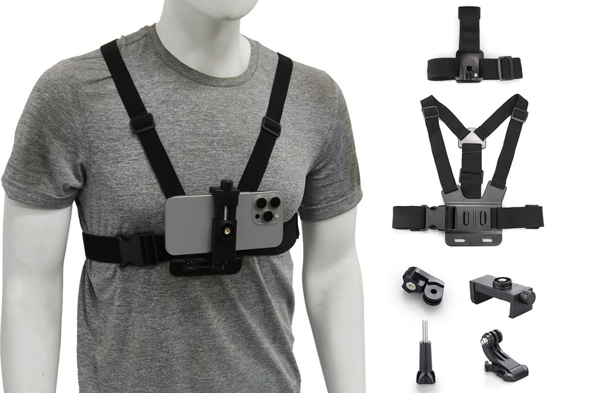 6-Piece Head Strap and Chest Harness Mount Kit for Phone Action Camera