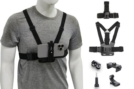 6-Piece Head Strap and Chest Harness Mount Kit for Phone Action Camera
