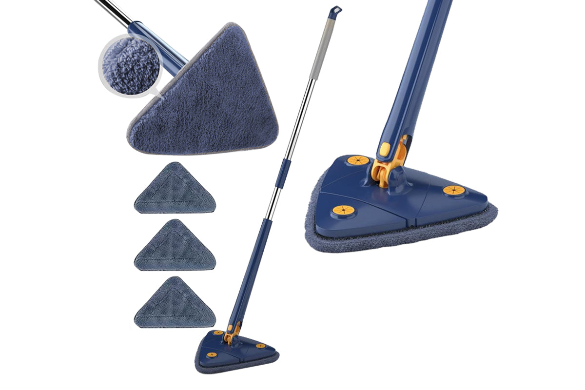 360 Degrees Rotatable Adjustable Cleaning Mop Triangular Cleaning Mop Telescopic Scrubber Brush with 3 Cloths