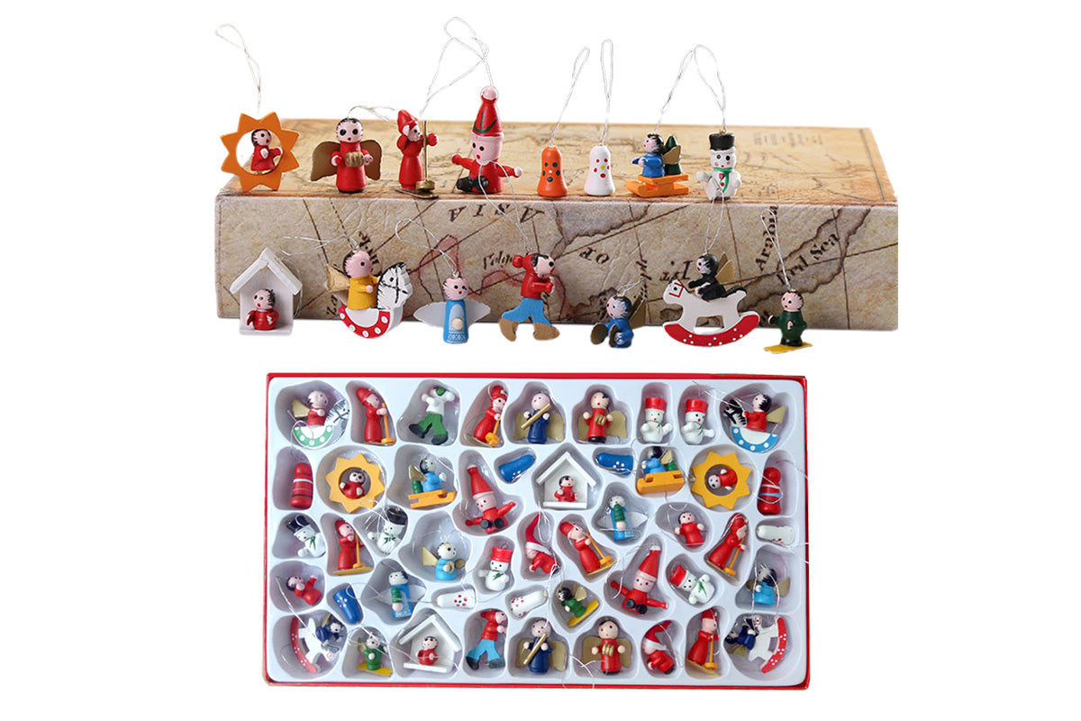 48pcs Wooden Christmas Tree Ornaments Set for Holiday Decoration
