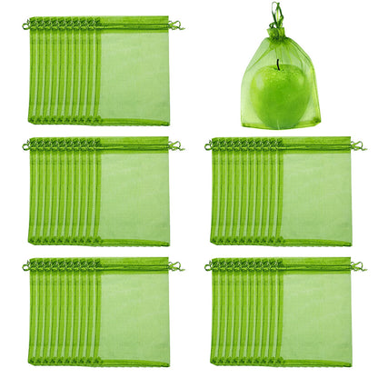 50PCS Fruit Protection Bags Green Fruit Nets Drawstring Mesh Cover Bags For Vegetable Protection
