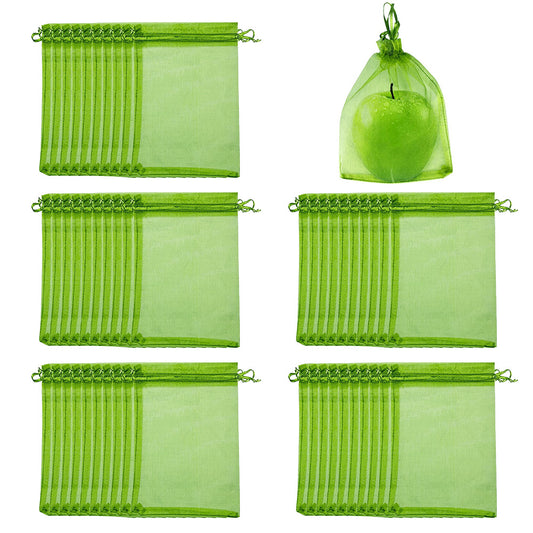 50PCS Fruit Protection Bags Green Fruit Nets Drawstring Mesh Cover Bags For Vegetable Protection