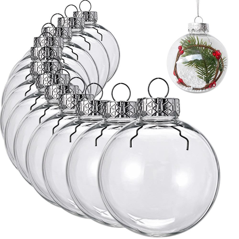 12 Clear 8cm PET Fillable Shatter Resistant Christmas Ornament Balls