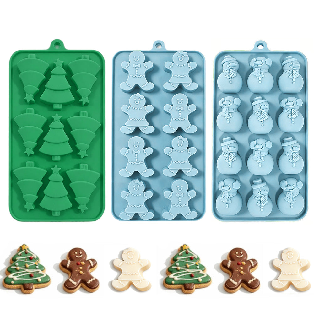 3 Pcs Christmas Silicone Mold Set Tree Gingerbread Man Snowman