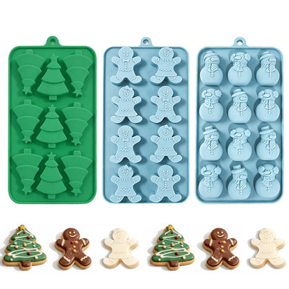 3 Pcs Christmas Silicone Mold Set Tree Gingerbread Man Snowman