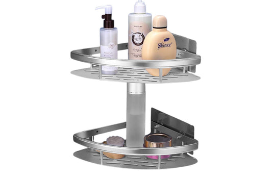 2 Layers Triangular Shower Caddy Shelf Bathroom Corner Bath Rack Storage Holder Organizer