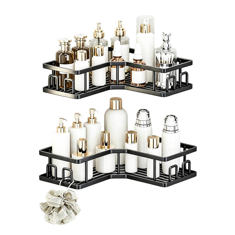 2 Piece Carbon Steel Adhesive Corner Shower Caddy Set