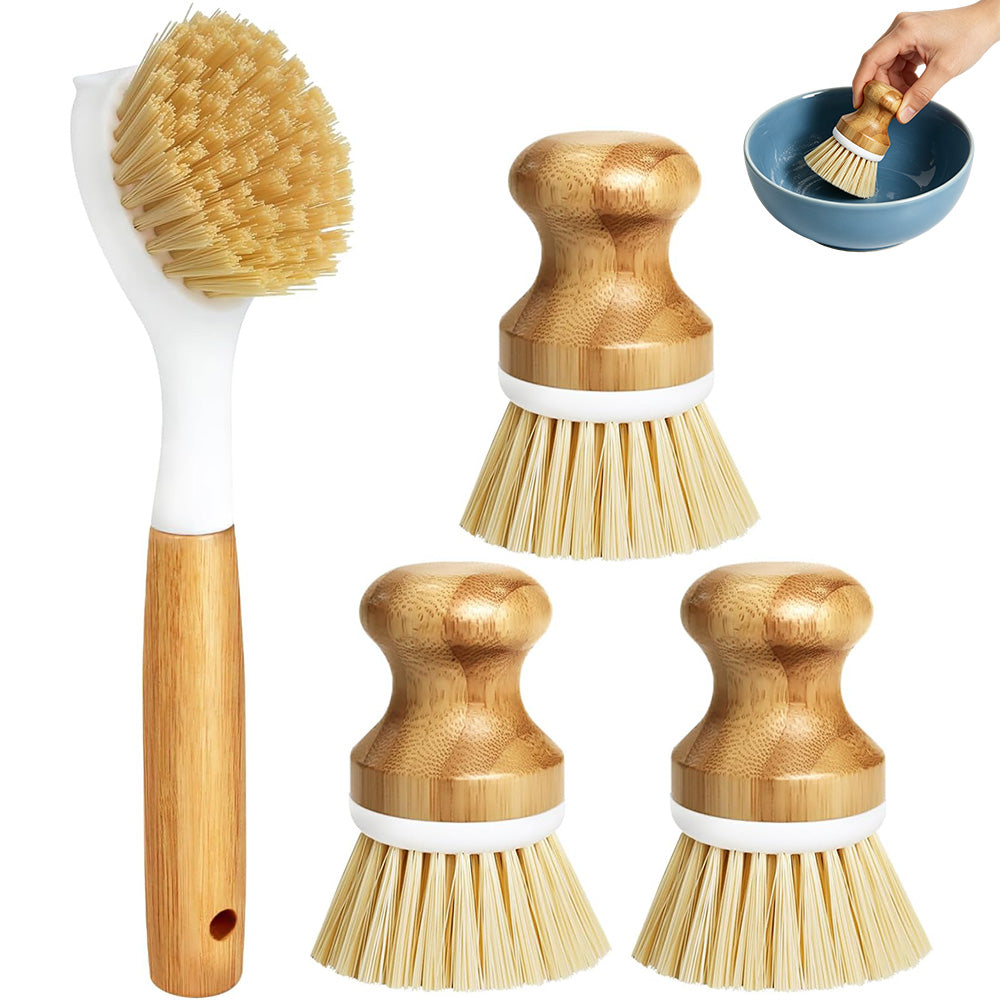 4 Piece Pot Cleaning Brush Set with Handles for Cookware