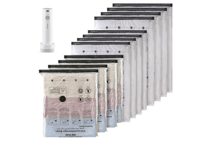 12Pcs Travel Vacuum Storage Bags with Rechargeable Electric Pump