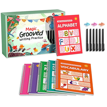 Reusable Magic Grooved Writing Practice Books with Disappearing Ink Pens