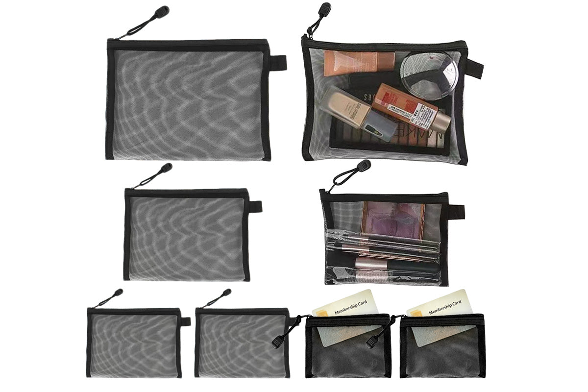 8 Piece Black Mesh Travel Organizer Bag Set in 4 Sizes