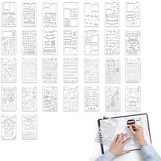 30 Piece A6 PET Reusable Drawing Journal Painting Craft Stencils