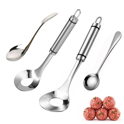 4 Piece Stainless Steel Meatball Maker Spoon and Auxiliary Spoon Set