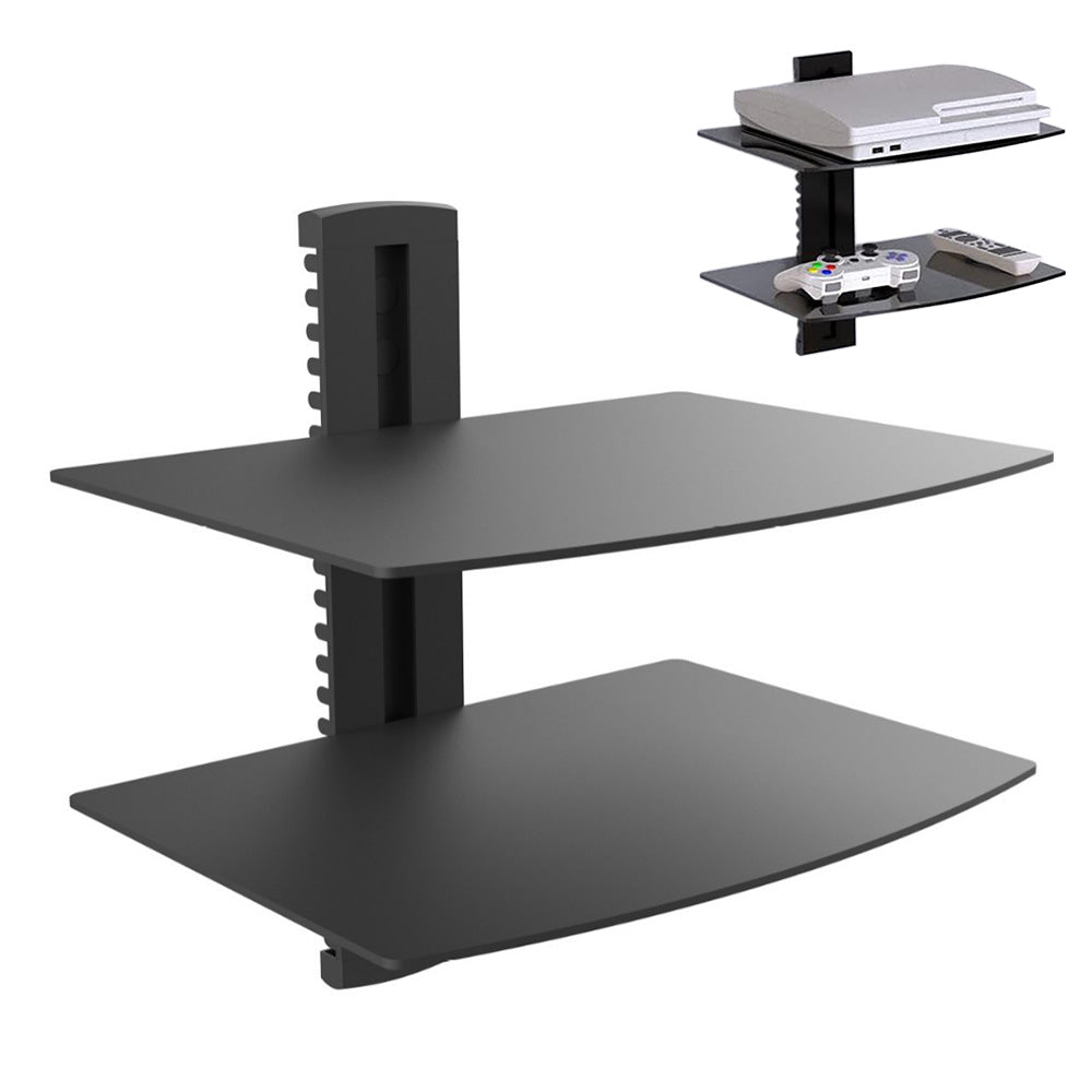 Two-Tier Tempered Glass Floating TV Media Shelf