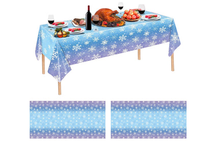 3Pcs Snowflake Tablecloth Blue and Purple Winter Wonderland Disposable Table Cover