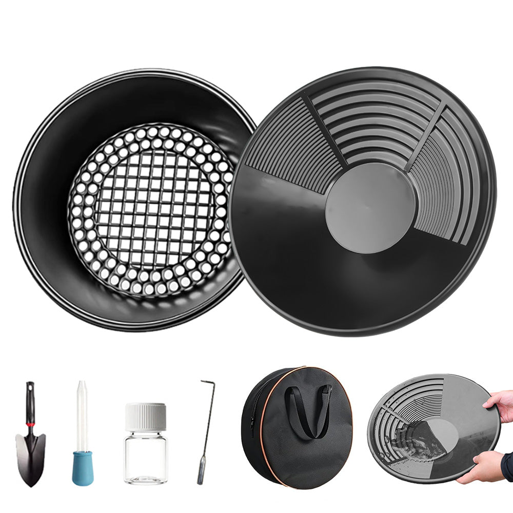 7 Piece Black Gold Panning Prospecting Kit with Pan Shovel Vial and Bag