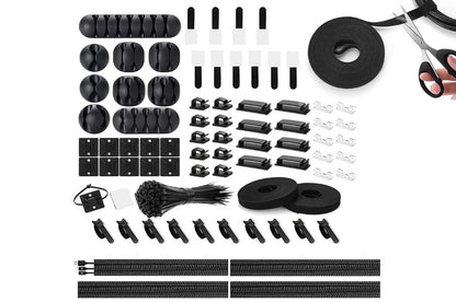 173Pcs Cable Management Organizer Kit Cable Sleeve Split with Self Adhesive Cable Clips Holder