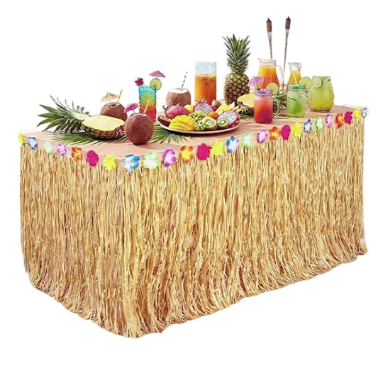 Straw Color Tassel Table Skirt for Hawaiian Beach Parties