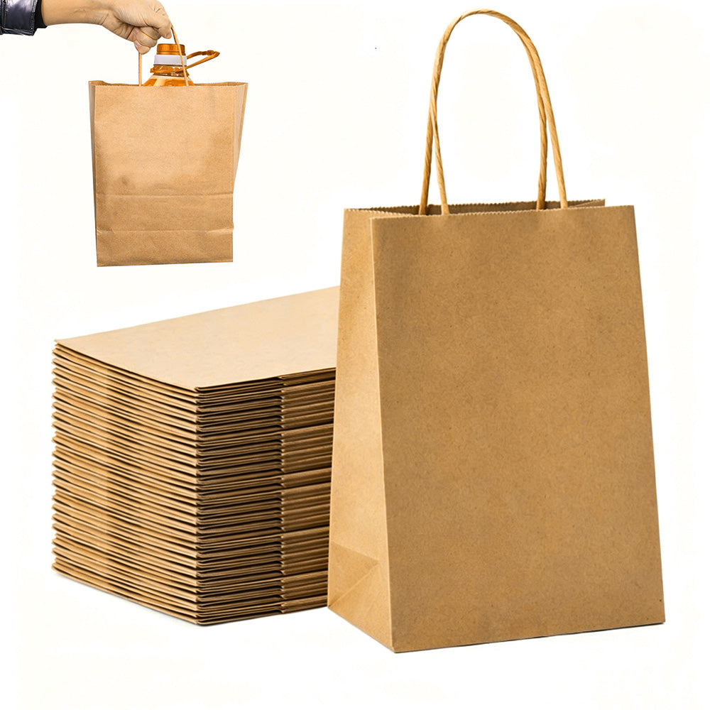 50 Pack Brown Kraft Paper Gift Shopping Bags with Handles