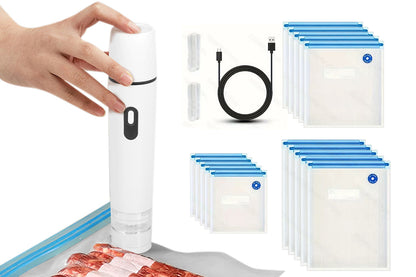 Compact Food Vacuum Sealer with 15 Reusable Vacuum Bags