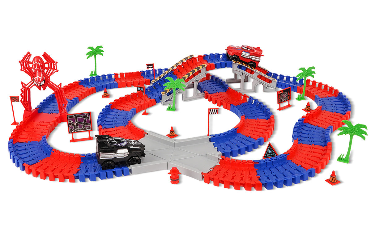 212Pcs Set Spider Toys for Boys Spider Race Track with 2 Cars Birthday Gifts