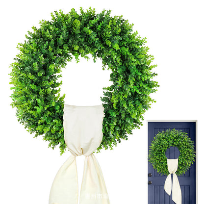 Foldable Artificial Eucalyptus Wreath with Scarf for Door and Wall Decor