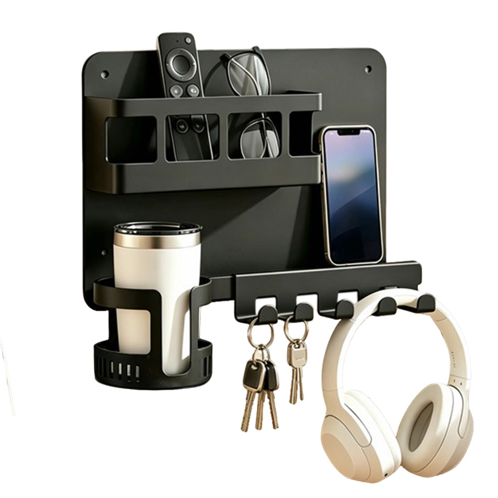 Hanging Metal Bedside Wall Shelf with Cup Holder Wall Organizer
